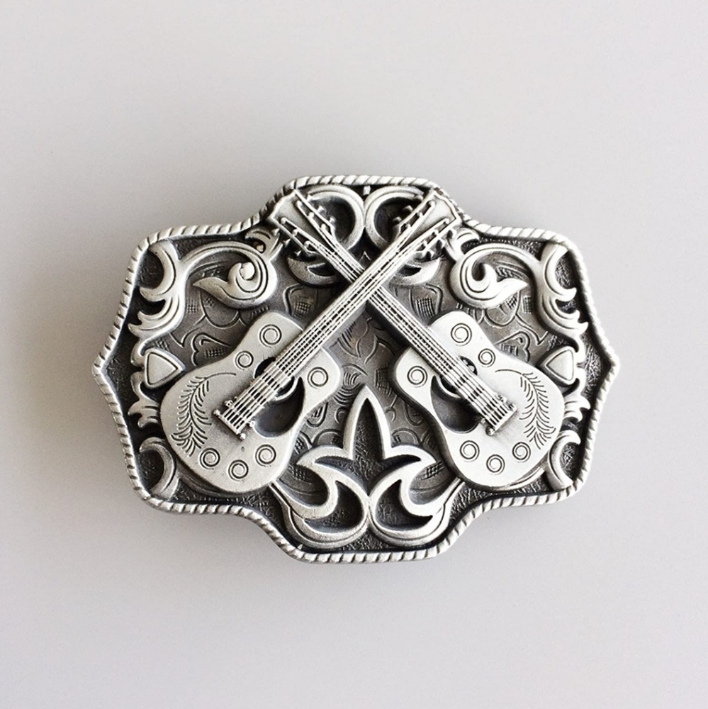 New silver guitars guitar country music western floral Belt buckle